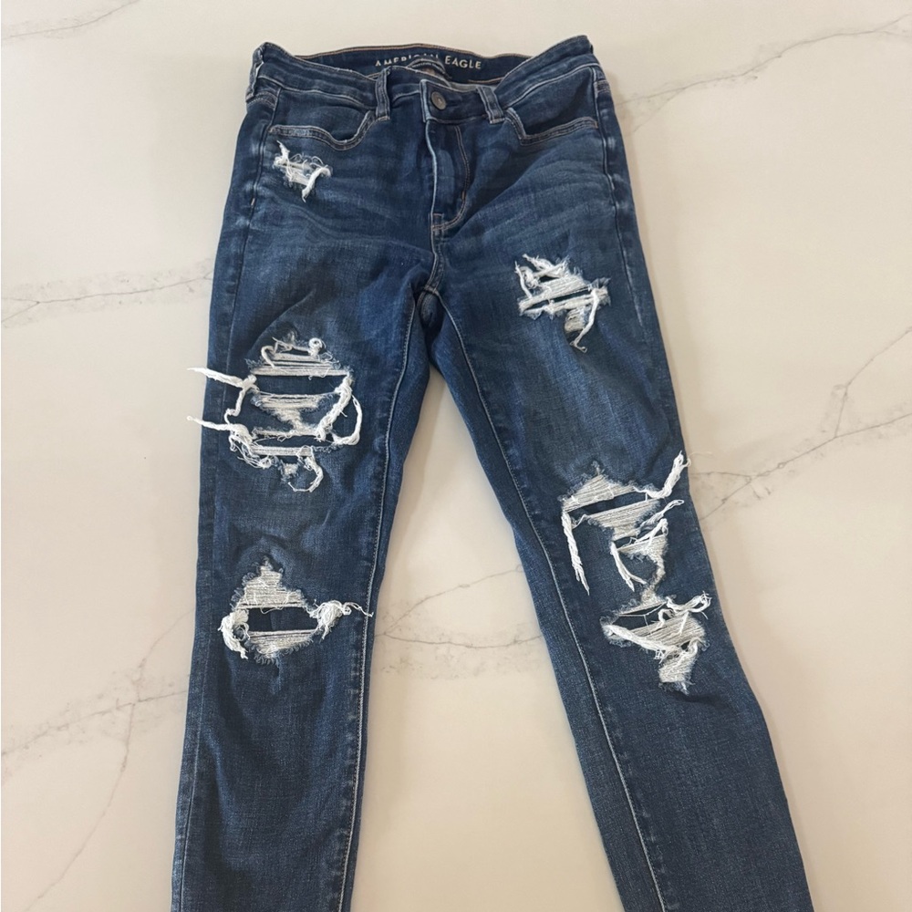 American Eagle Outfitters Blue Skinny Jeans Edgy Distressed